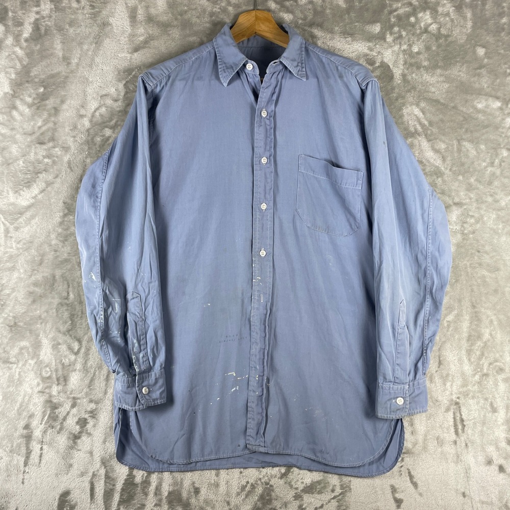 Vintage RCAF Chambray Shirt Mens Large 22x30 Cotton Gussets Paint 1955 Military